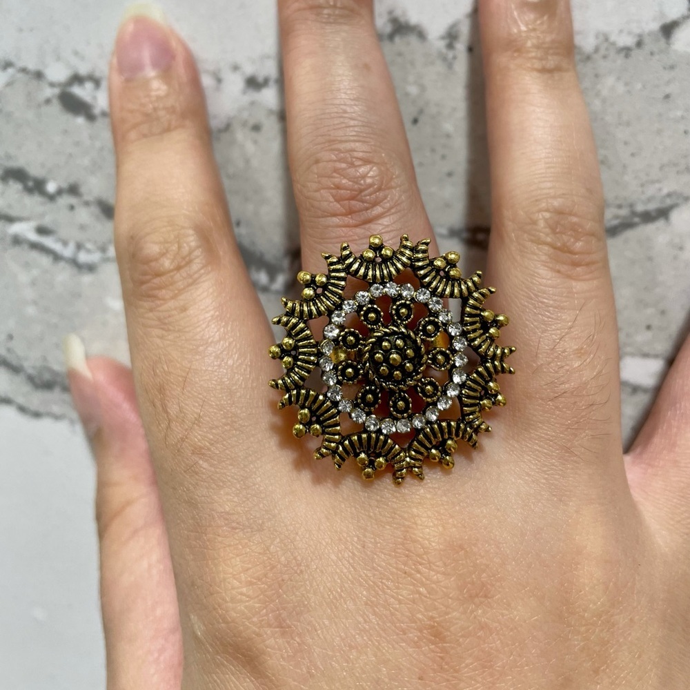 Round Floral Moon Statement Ring